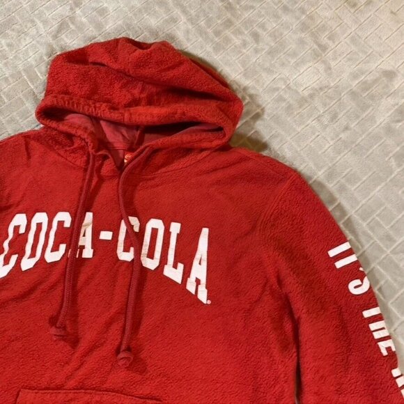 Coca Cola Womens Large Hoodie Sweatshirt Red Spell Out Logo Pullover - Picture 3 of 12